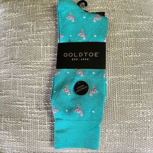 🔥5/$25🔥Gold Toe Aqua Flamingo Crew Socks